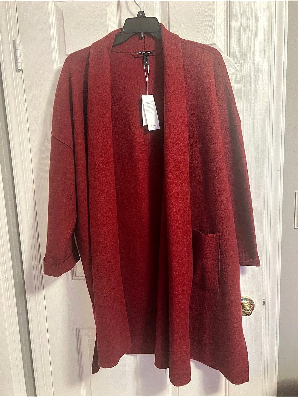 Eileen Fisher Lightweight Boiled Wool Long Cardigan Red 2X